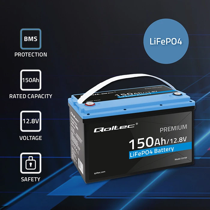 Qoltec LiFePO4 ličio geležies fosfato akumuliatorius | 12,8 V | 150 Ah | 1920 Wh | BMS