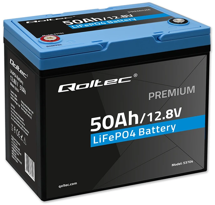„Qoltec LiFePO4“ ličio-geležies-fosfato akumuliatorius | 12,8 V | 50 Ah | 640 Wh | BMS