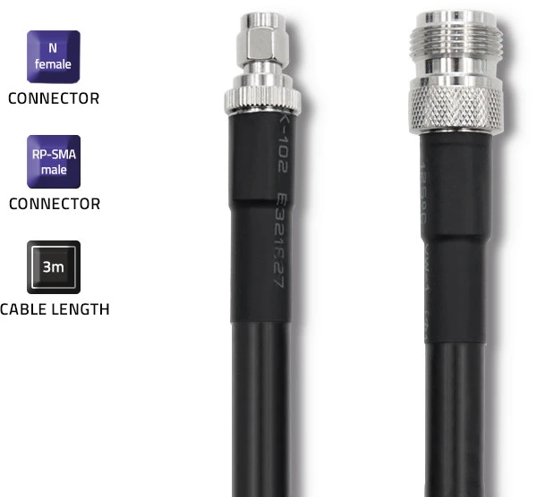 QOLTEC 57027 LMR400 bendraašis kabelis N, RP-SMA kištukas, 3 m