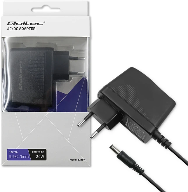 QOLTEC 52397 Kištukinis maitinimo šaltinis PREMIUM 24W / 12V / 2A / 5,5x2,1