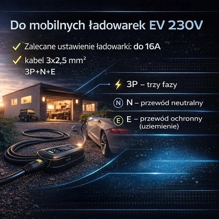 Qoltec maitinimo adapteris EV įkrovikliams CEE 16A 5 kontaktų 400V-230V SCHUKO max 16A 3.5 kW