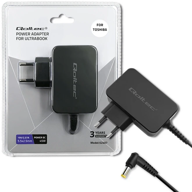 QOLTEC 52407 maitinimo adapteris, skirtas Toshiba ultrabook 45W / 19V / 2,37A / 5,5x2,5