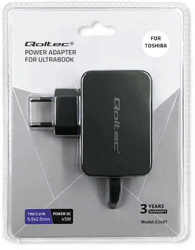QOLTEC 52407 maitinimo adapteris, skirtas Toshiba ultrabook 45W / 19V / 2,37A / 5,5x2,5