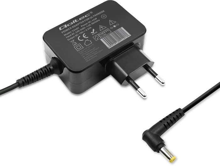 QOLTEC 52407 maitinimo adapteris, skirtas Toshiba ultrabook 45W / 19V / 2,37A / 5,5x2,5