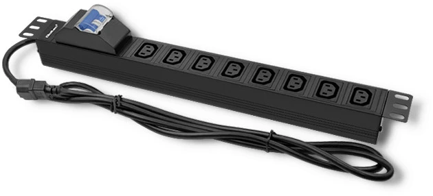 QOLTEC 53999 Apsauga nuo viršįtampių CB, skirta RACK 19 1U 10A PDU 8xIEC C13 2m
