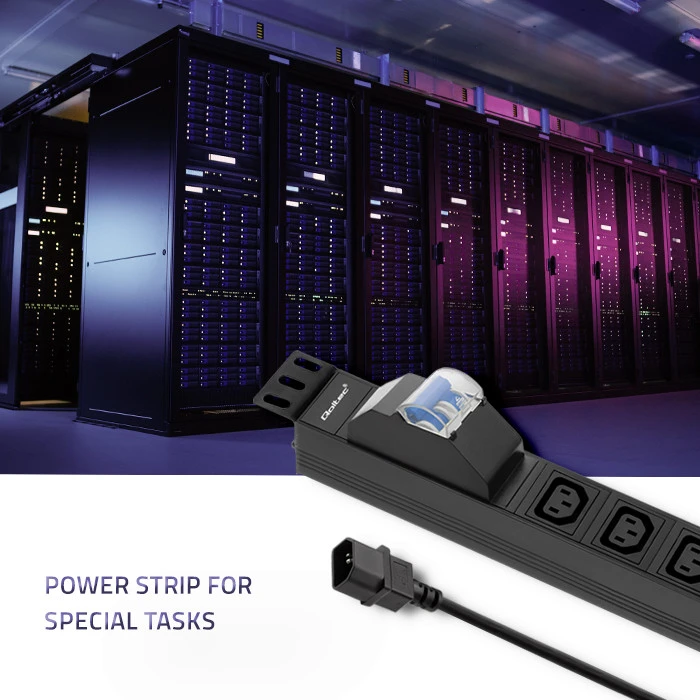 QOLTEC 53999 Apsauga nuo viršįtampių CB, skirta RACK 19 1U 10A PDU 8xIEC C13 2m