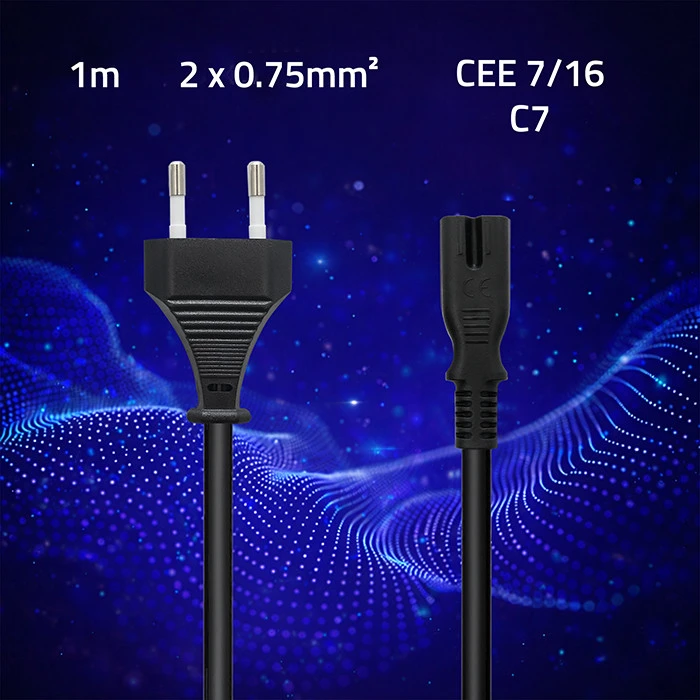 Qoltec Maitinimo kabelis IEC C7 1m 2x0.75mm² varinis