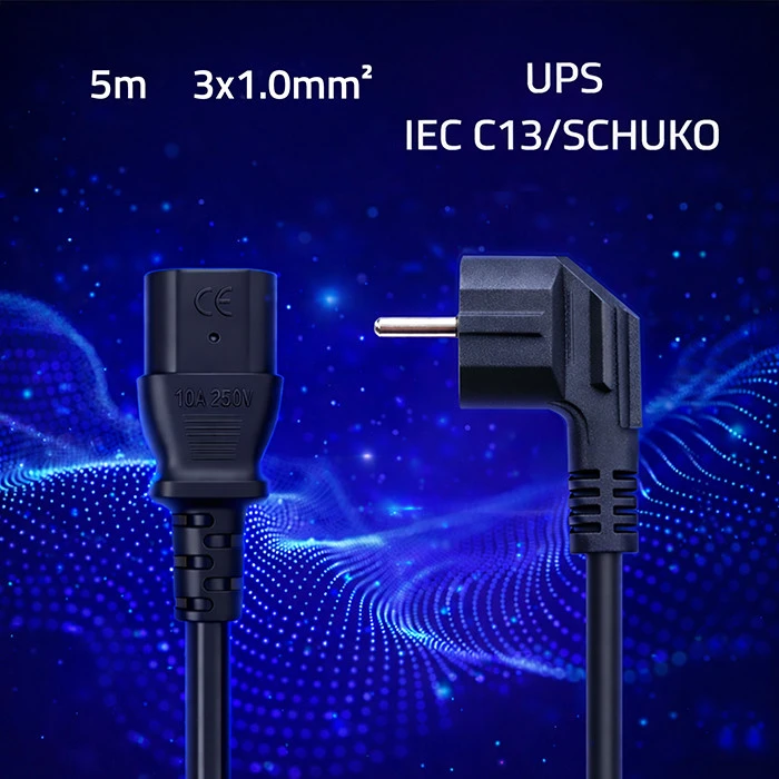 Qoltec Maitinimo kabelis SCHUKO CEE 7/7 kampuotas IEC C13 5m