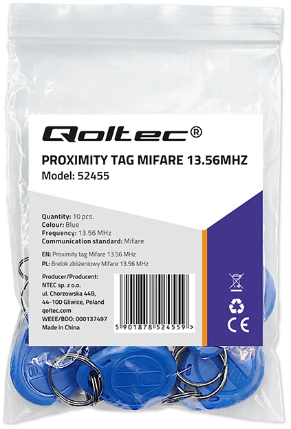 QOLTEC 52455 Mifare 13,56 MHz artumo žyma 10vnt