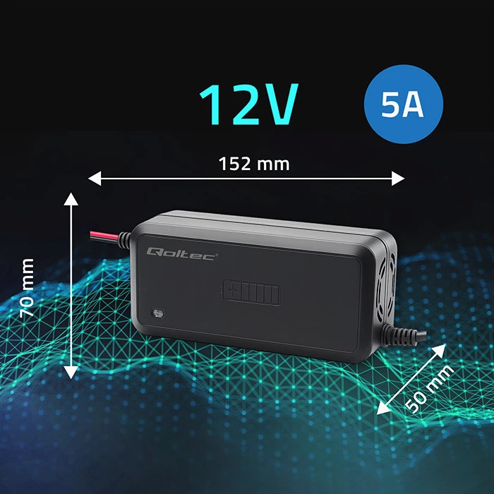 Qoltec mikroprocesorinė 12V 5A įkroviklio reguliatorius AGM GEL SLA baterijoms 6 pakopų įkrovimas