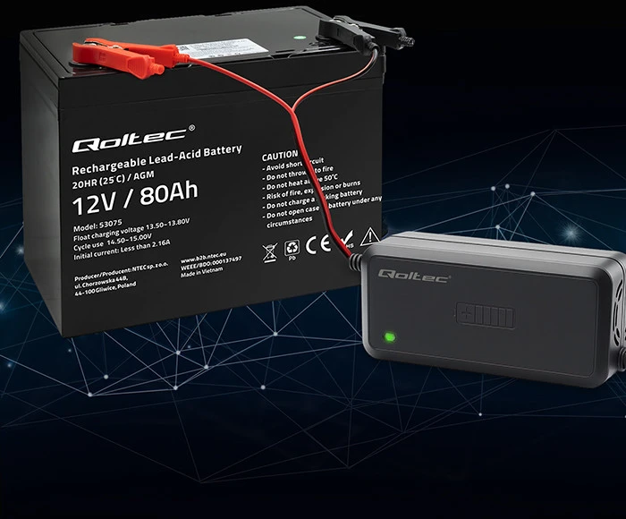 Qoltec mikroprocesorinė 12V 5A įkroviklio reguliatorius AGM GEL SLA baterijoms 6 pakopų įkrovimas