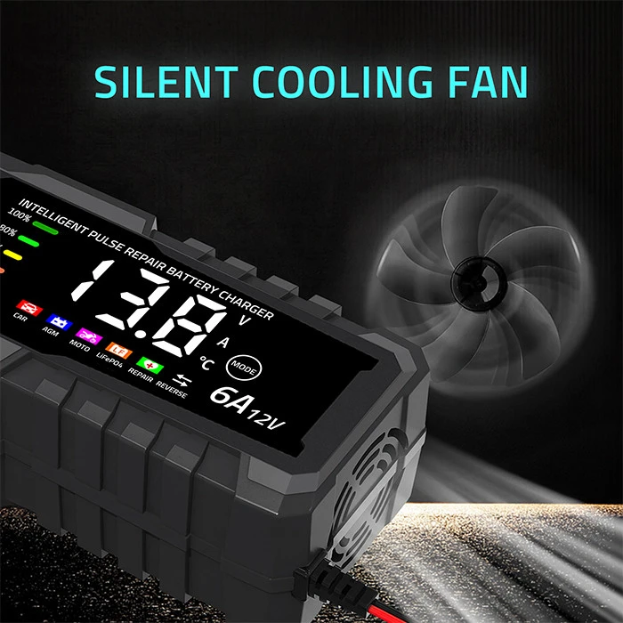 Qoltec Inteligentna mikroprocesorinis kroviklis 12V 6A | Prostownik su funkcija naprawy do akumulatora AGM GEL LiFePO4 | LCD