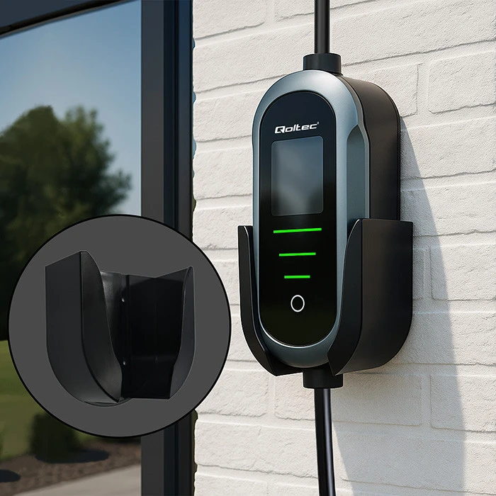 Qoltec 2in1 Type2 | 22kW | 400V | Wi-Fi | TUYA | SMART LIFE | LCD | Nešiojamas | Sieninis įkroviklis | 7m