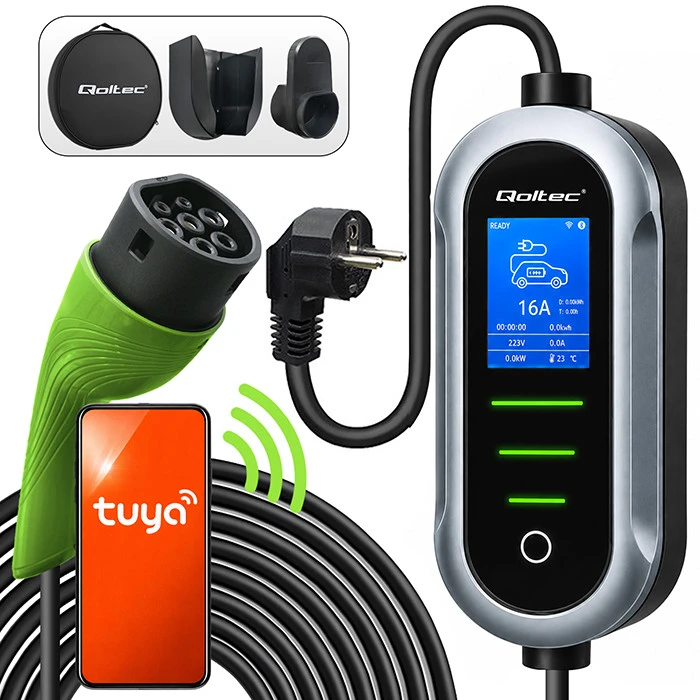 „Qoltec 2in1 Type2“ | 3,5 kW | 230 V | „Wi-Fi“ | „TUYA“ | „SMART LIFE“ | LCD | Nešiojamas | 5 m