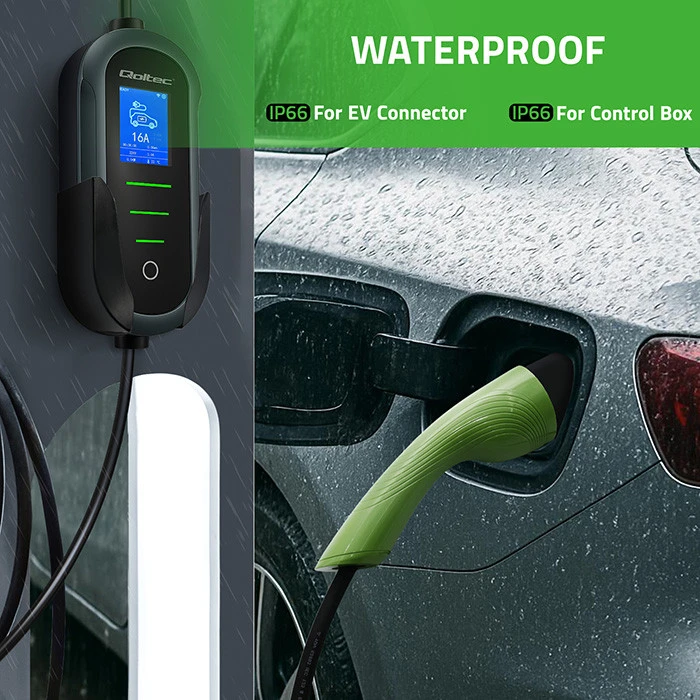 „Qoltec 2in1 Type2“ | 11 kW | 400 V | „Wi-Fi“ | „TUYA“ | „SMART LIFE“ | LCD | Nešiojamas | Sieninis įkroviklis | 5 m