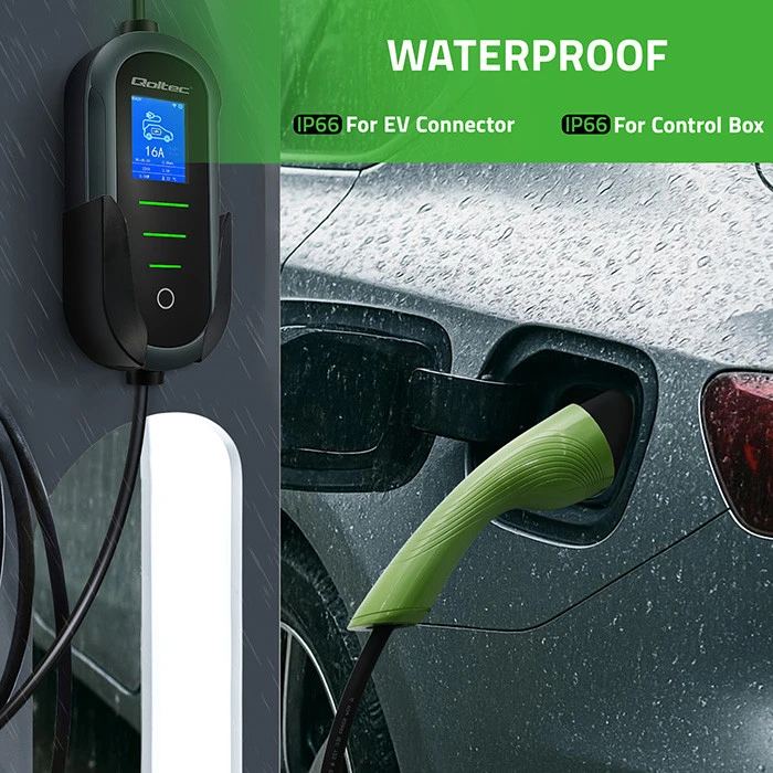 Qoltec 2in1 Type2 | 22kW | 400V | Wi-Fi | TUYA | SMART LIFE | LCD | Nešiojamas | Sieninis įkroviklis | 7m