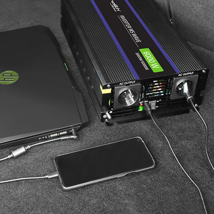 QOLTEC 51929 Monolitinis įtampos keitiklis 6000 MS Wave / 12V iki 230V / 3000/6000W / USB
