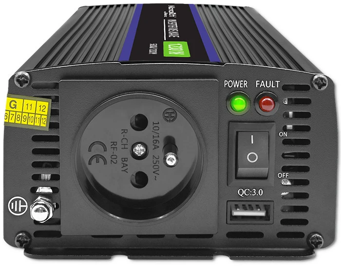 QOLTEC 51925 Monolitinis įtampos keitiklis 1200 MS Wave / 12V iki 230V / 600/1200W / USB