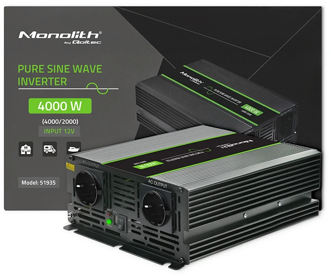 QOLTEC 51935 grynos sinusinės bangos keitiklis, monolitas / 2000 W / 4000 W / 12 V–230 V