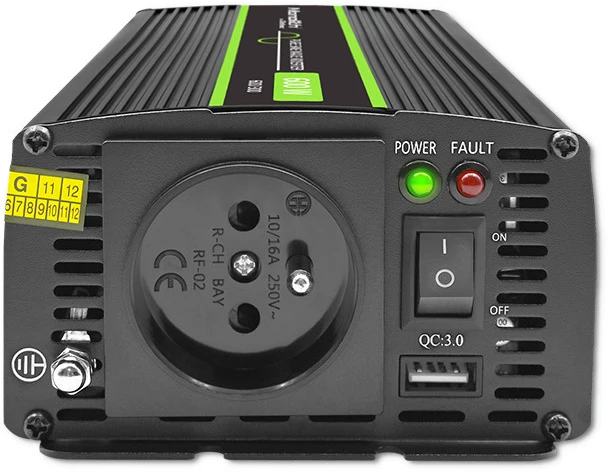 QOLTEC 51932 grynos sinusinės bangos keitiklis, monolitinis / 300 W / 600 W / 12 V–230 V