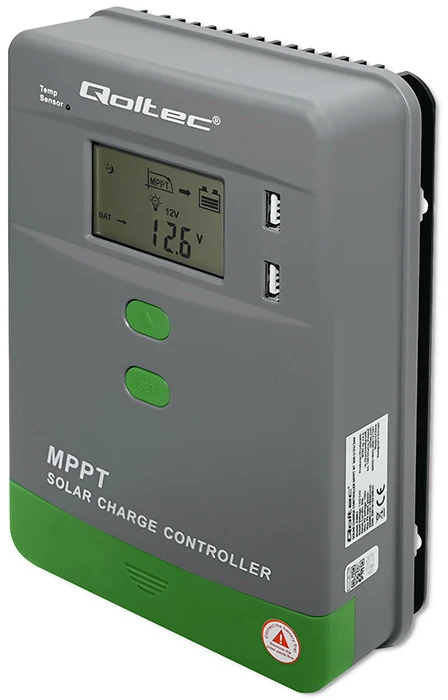 Qoltec MPPT saulės įkrovimo valdiklis 10A 12V/24V LCD 2xUSB