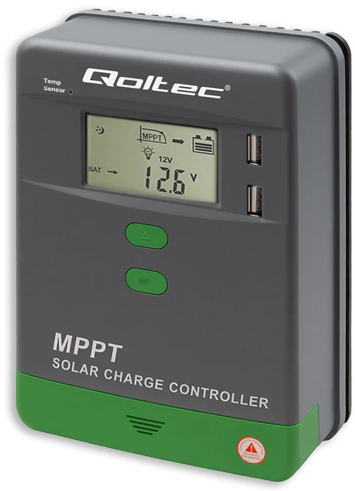 Qoltec MPPT saulės įkrovimo valdiklis 10A 12V/24V LCD 2xUSB