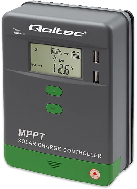 Adapteris Saulės valdiklis įkrovimo mppt su temperatūros jutiklis 20a12v / 24v lcd 2 x usb Qoltec
