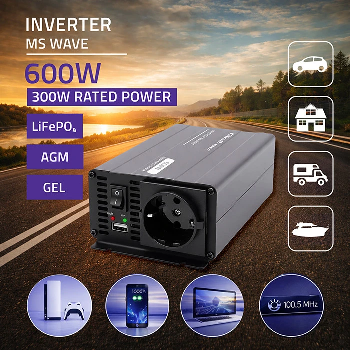 Qoltec MS Wave | 12 V - 230 V | 300/600 W | USB