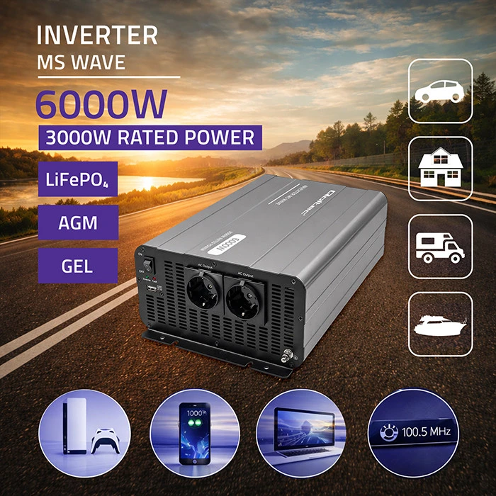 Qoltec MS Wave | 12 V - 230 V | 3000/6000 W | USB