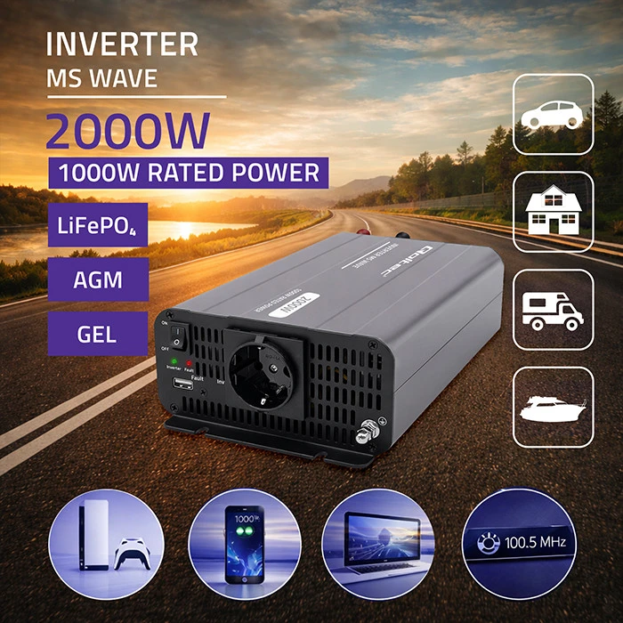 Qoltec MS Wave | 12 V - 230 V | 1000/2000 W | USB