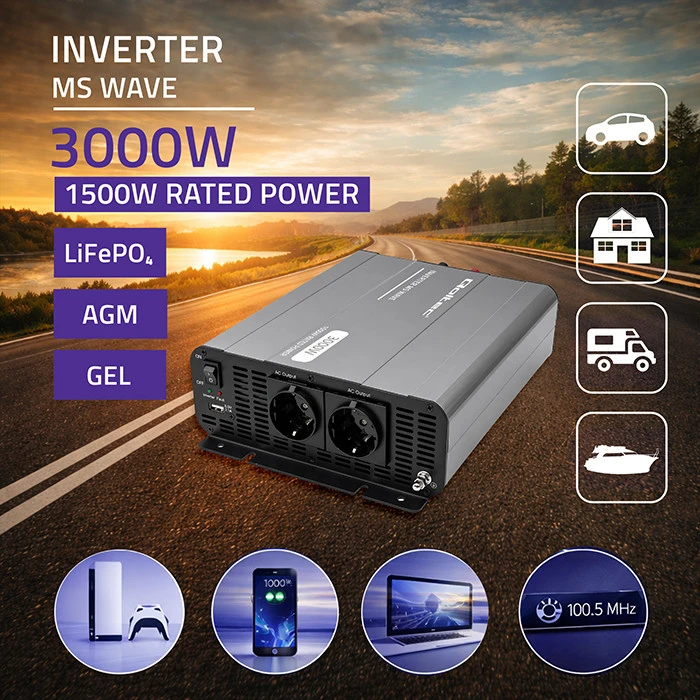 Qoltec MS Wave | 12 V - 230 V | 1500/3000 W | USB