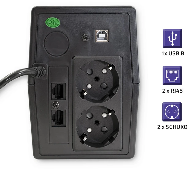 QOLTEC 53979 UPS Monolith 850VA 480W LCD USB RJ45