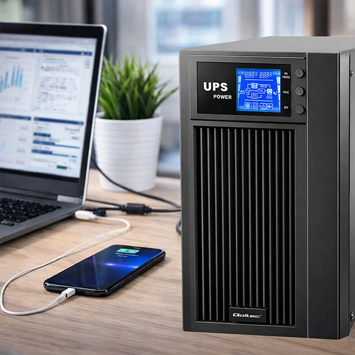 Qoltec Nepertraukiamo maitinimo šaltinis On-line 3KVA 2.4kW LCD USB