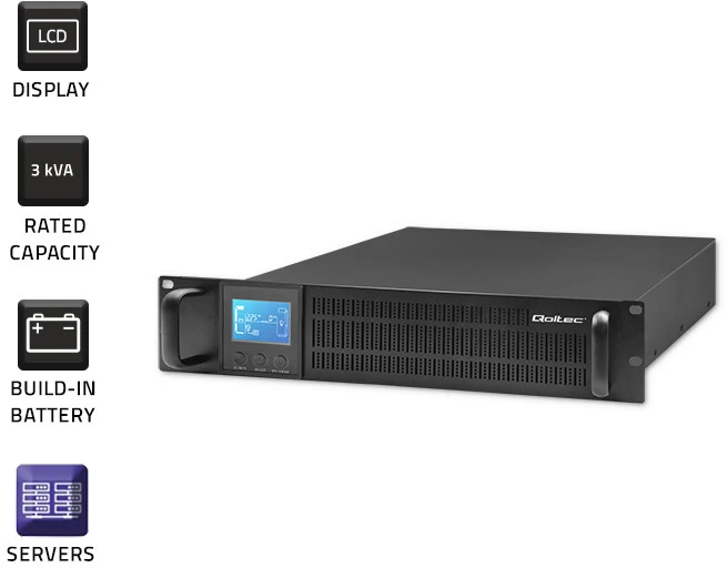 QOLTEC 53947 Nepertraukiamo maitinimo šaltinis UPS RACK 3KVA 2400 W LCD