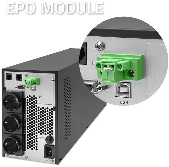 QOLTEC 52281 Nepertraukiamo maitinimo šaltinis UPS / 2kVA / 2000W / Galios koeficientas 1.0 / LCD / EPO / USB / Prisijungęs