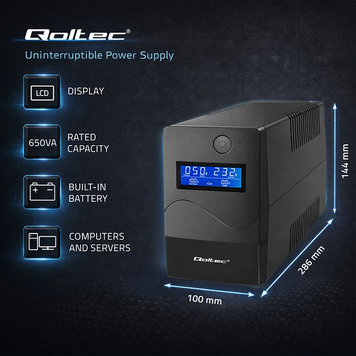 QOLTEC 53978 UPS Monolith 650VA 360W LCD USB RJ45