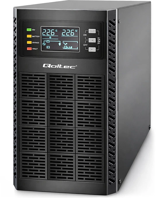 QOLTEC 52282 Nepertraukiamo maitinimo šaltinis UPS / 3kVA / 3000W / Galios koeficientas 1.0 / LCD / EPO / USB / Prisijungęs