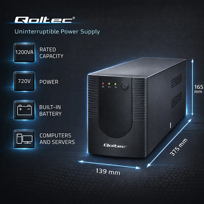 QOLTEC 53775 nepertraukiamo maitinimo linijos interaktyvus monolitas 1200VA 720W
