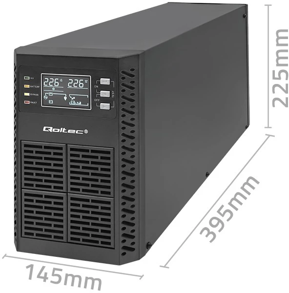 QOLTEC 52281 Nepertraukiamo maitinimo šaltinis UPS / 2kVA / 2000W / Galios koeficientas 1.0 / LCD / EPO / USB / Prisijungęs