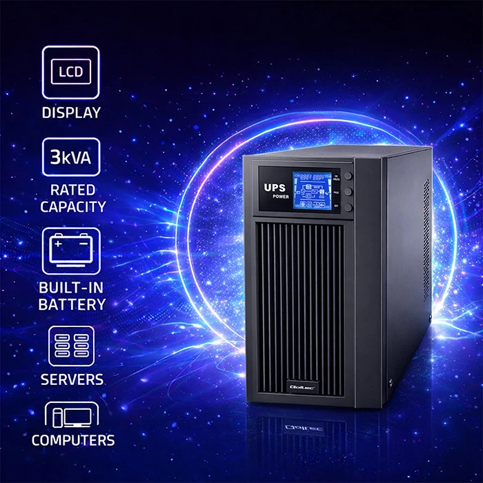 Qoltec Nepertraukiamo maitinimo šaltinis On-line 3KVA 2.4kW LCD USB
