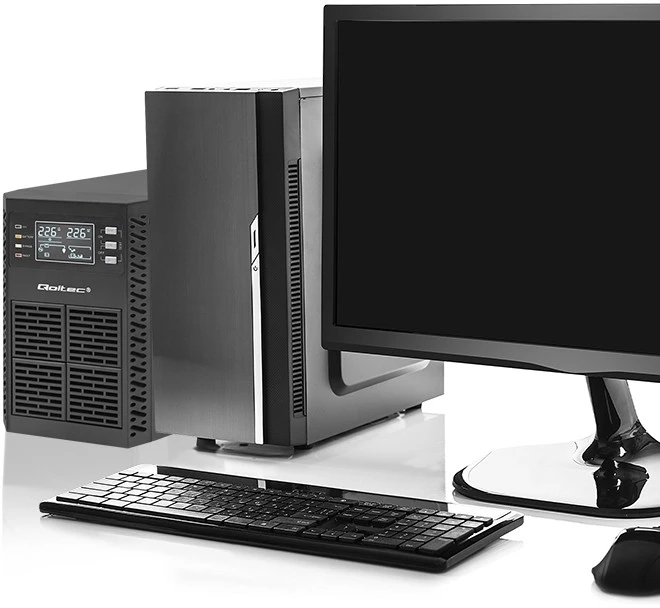 QOLTEC 52281 Nepertraukiamo maitinimo šaltinis UPS / 2kVA / 2000W / Galios koeficientas 1.0 / LCD / EPO / USB / Prisijungęs