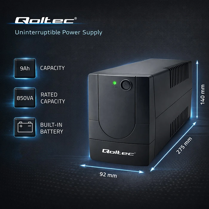 QOLTEC 53773 nepertraukiamo maitinimo linijos interaktyvus monolitas 850VA 480W