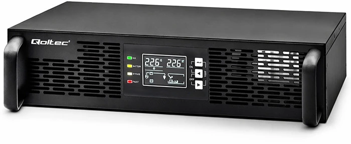 QOLTEC 52287 nepertraukiamo maitinimo šaltinis, skirtas RACK / 3kVA / 3000W / Galios koeficientas 1,0 / LCD / EPO / USB / On line