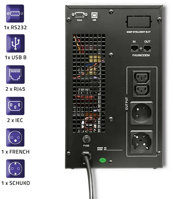 Qoltec Nepertraukiamo maitinimo šaltinis On-line 3KVA 2.4kW LCD USB