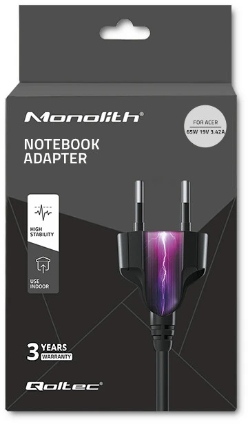 QOLTEC Maitinimo adapteris skirtas Acer 65W 19V 3.42A 5.5x1.7 + maitinimo kabelis