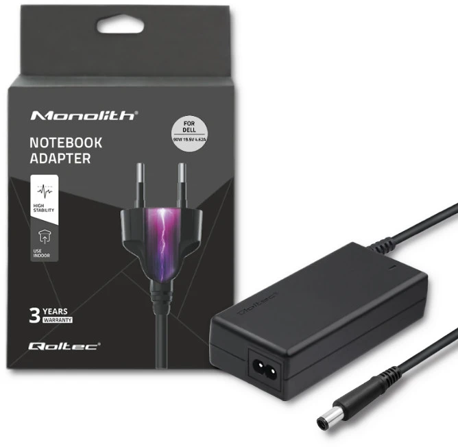 QOLTEC 50085 Nešiojamas kompiuteris AC power adapter Dell 90W 19.5V 4.62 A 7.4x5.0+pin