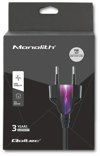 QOLTEC 50051 Nešiojamas kompiuteris AC maitinimo adapteris 65W 19.5V 3.33A 4.5x3.0+pin +maitinimo laidas