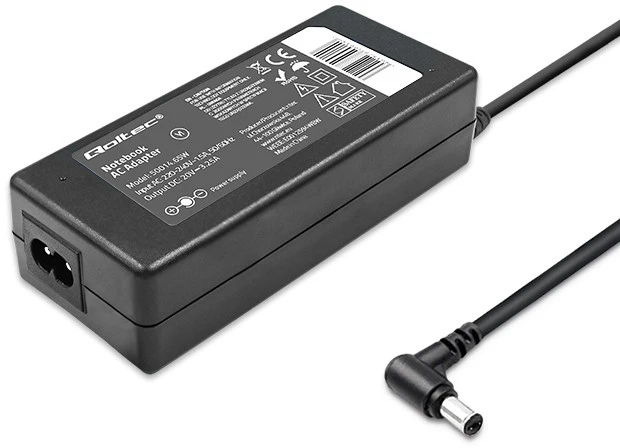 QOLTEC 50014 Nešiojamas kompiuteris kintamosios srovės adapteris 65W 3,25 A 20V 5,5x2,5 + maitinimo laidas