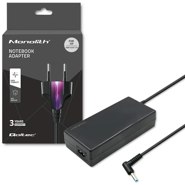 Maitinimo tinklas Qoltec 51735 nešiojamiesiems kompiuteriams HP (19,5 V, 7,7 A, 150 W, 4,5 mm x 3 mm)