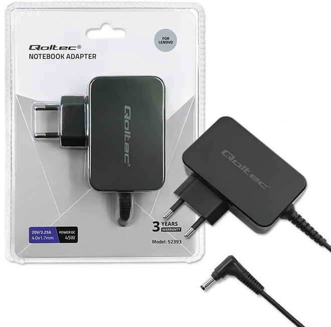QOLTEC 52393 Maitinimo adapteris, skirtas Lenovo 45W 20V 2.25A 4.0x1.7